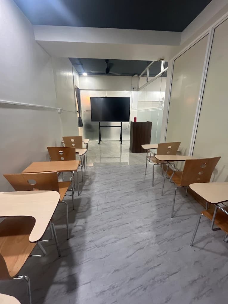 The classroom space between sessions — set up and ready for the next batch